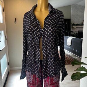 Georg Roth Los Angeles Button Front Extra Long Cuff Lightweight Silk Blouse